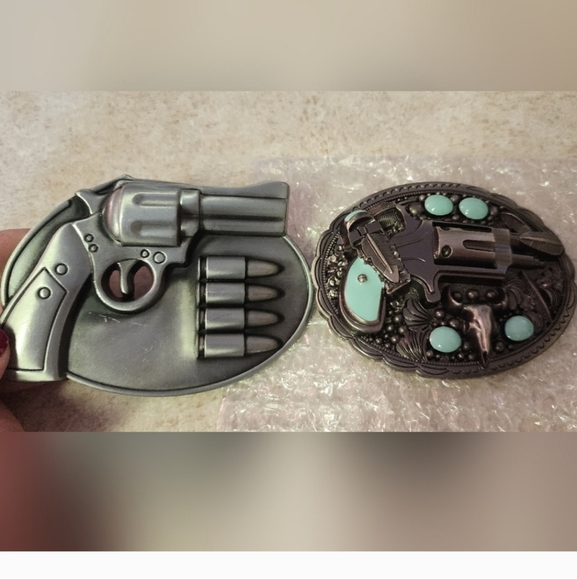 Western Rodeo Style revolver pistol theme feathers Longhorn bull belt bu… - Picture 3 of 6